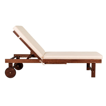 Seabrook Outdoor Acacia Wood Lounger with Cushion, 5-Position Back, Slide Table & Wheels - JONATHAN Y